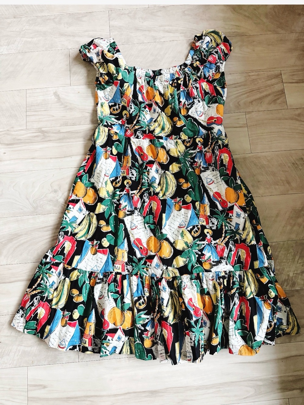 J.Crew Off-The-Shoulder in Postcard
Print Fruit Belted Ruffle Hem
Dress - Picture 4 of 6